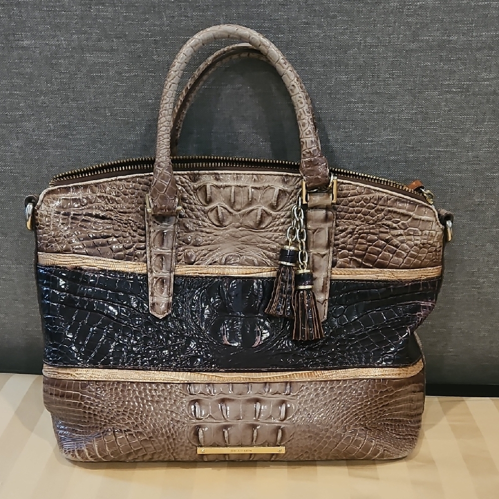 Brahmin Crocodile Patterned Brown and Black Women's Bag